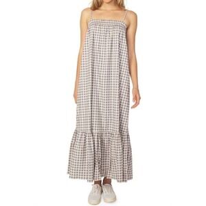 WeWoreWhat Revolve NEW Gingham‎ Smocked Shift Maxi Dress Blue/Tan Size Large